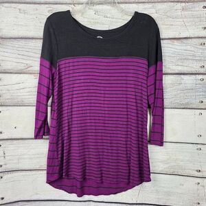 Maurices 24/7 Striped Top Purple Black 3/4 Sleeve Medium